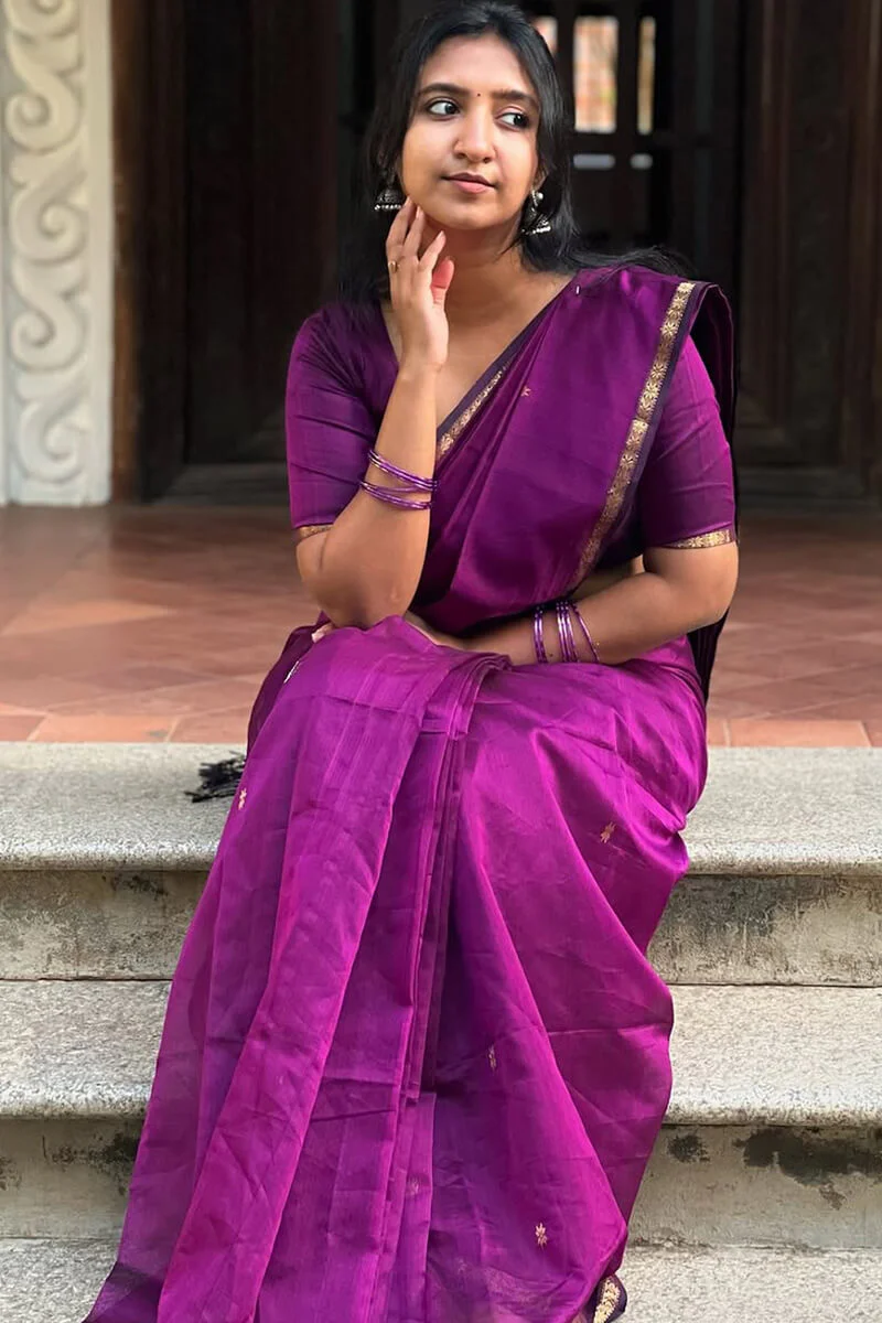Confounding Magenta Cotton Silk Saree With Woebegone Blouse Piece - Image 2