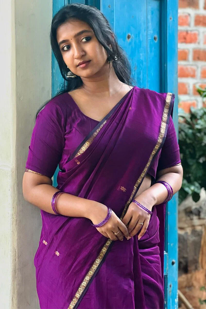 Confounding Magenta Cotton Silk Saree With Woebegone Blouse Piece - Image 4