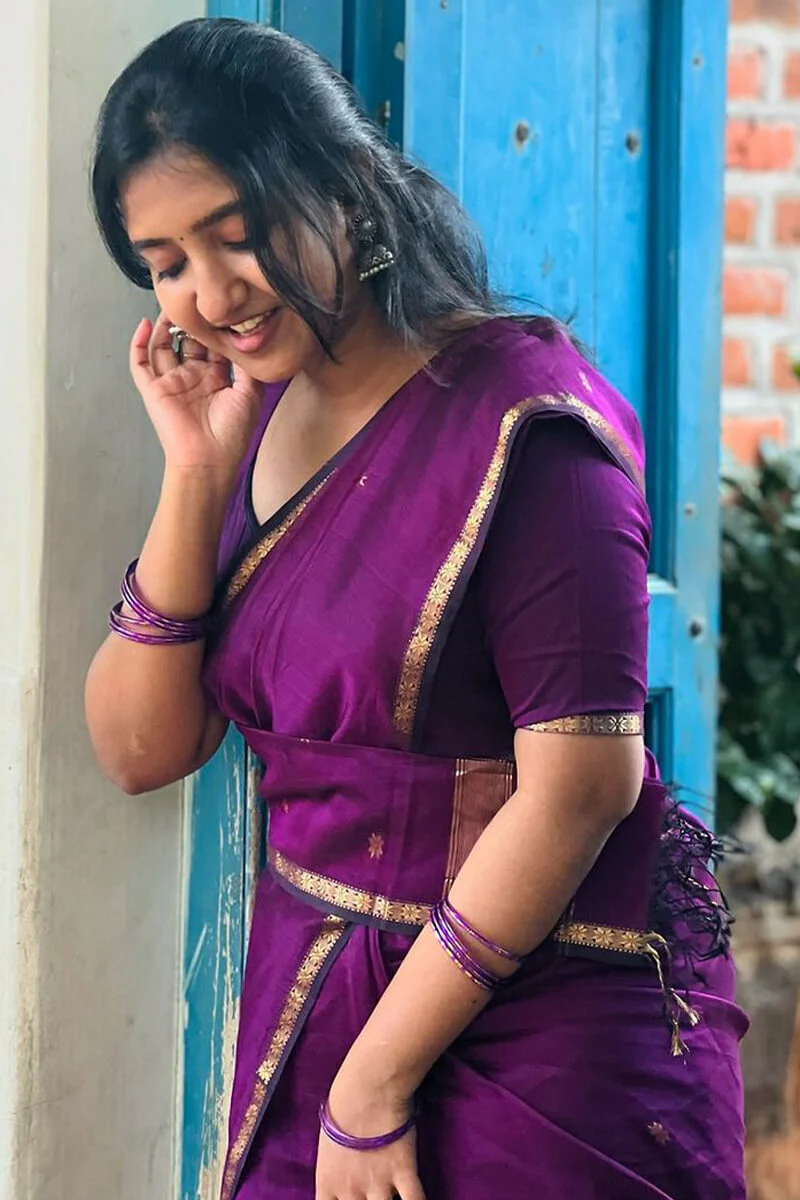 Confounding Magenta Cotton Silk Saree With Woebegone Blouse Piece - Image 5