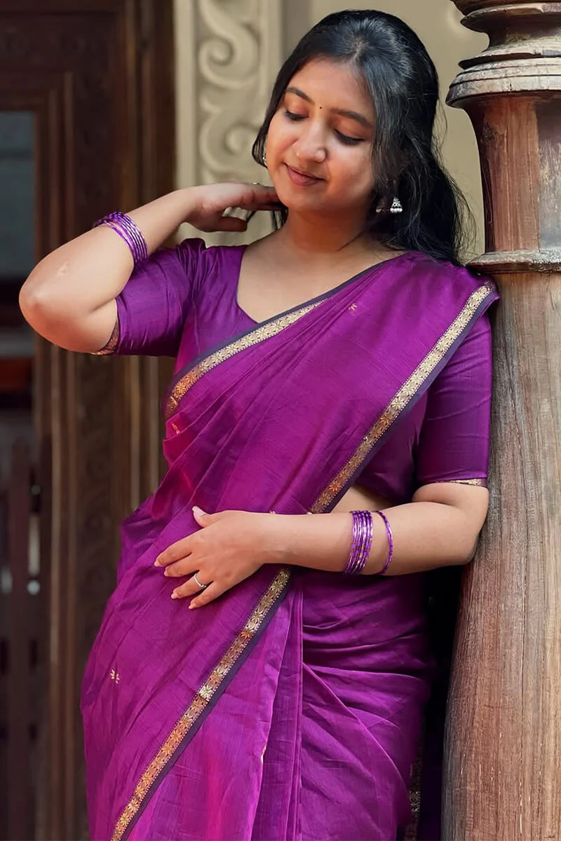 Confounding Magenta Cotton Silk Saree With Woebegone Blouse Piece - Image 6