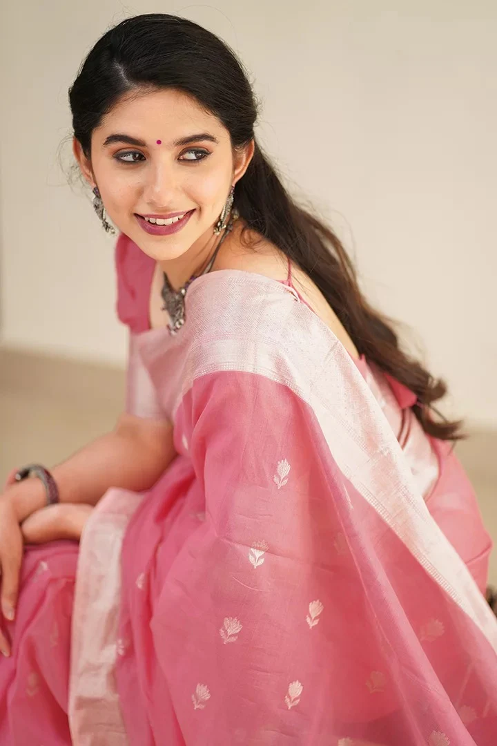 Confounding Pink Cotton Silk Saree With Splendorous Blouse Piece - Image 5