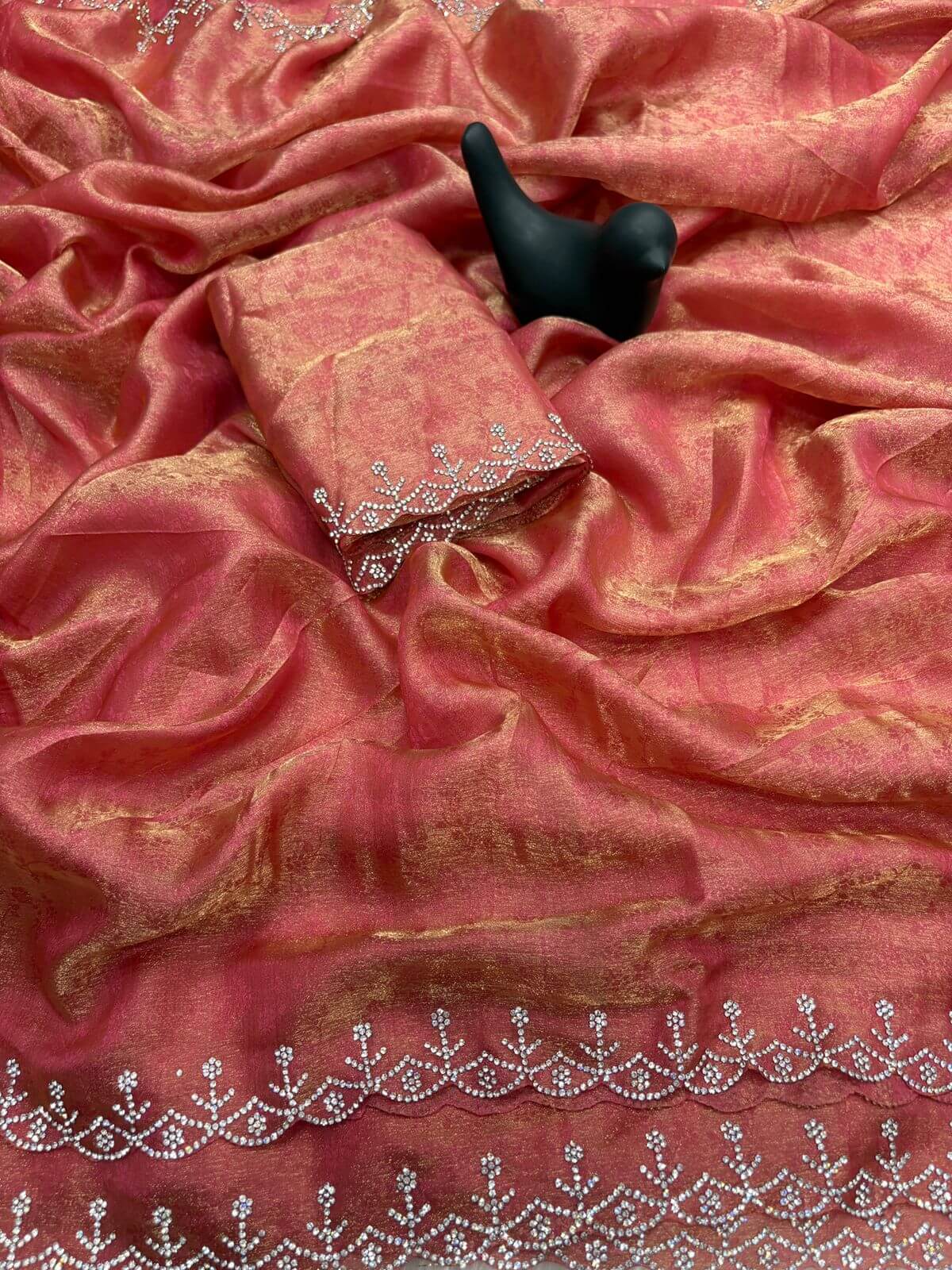 Confounding Pink Swarovski Work Fandy Silk Saree With Evocative Blouse Piece - Image 3
