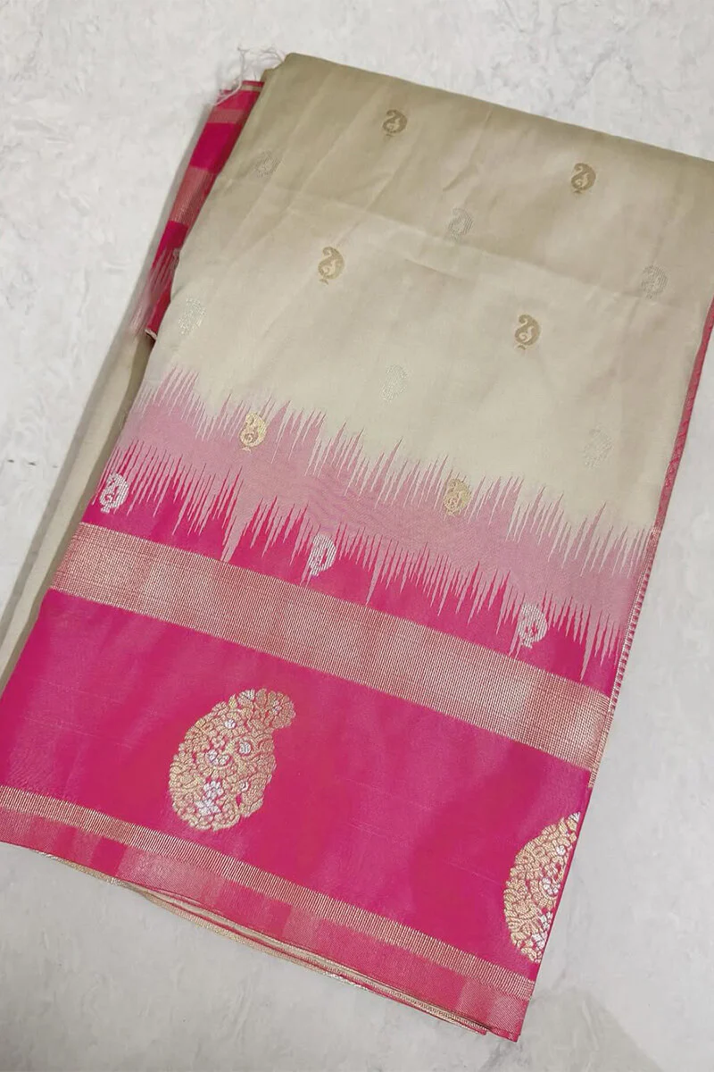 Cynosure Beige Soft Silk Saree With Delightful Blouse Piece - Image 4