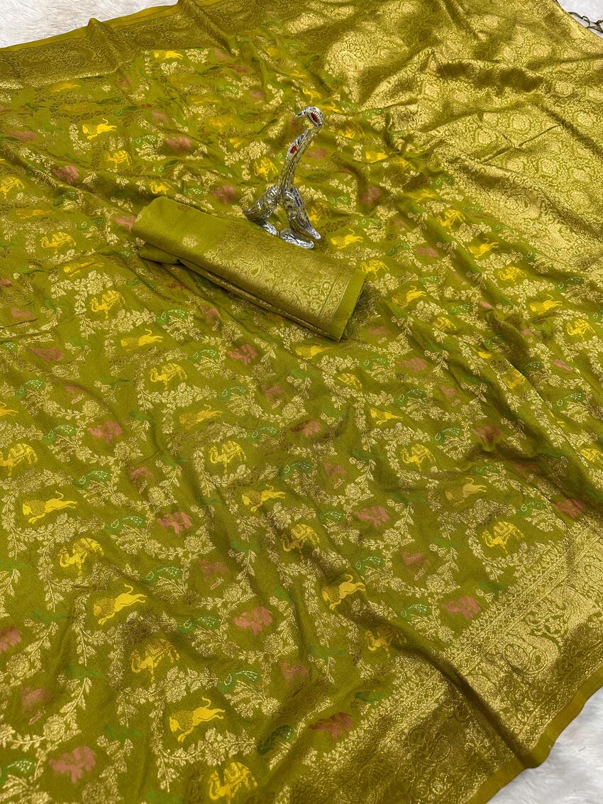 Cynosure Green Soft Banarasi Silk Saree With Precious Blouse Piece - Image 2