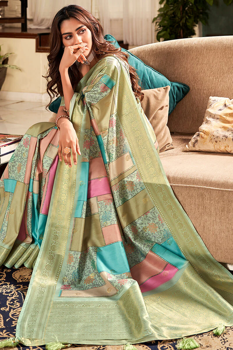 Cynosure Multicolor Digital Printed Soft Silk Saree With Fugacious Blouse Piece - Image 3