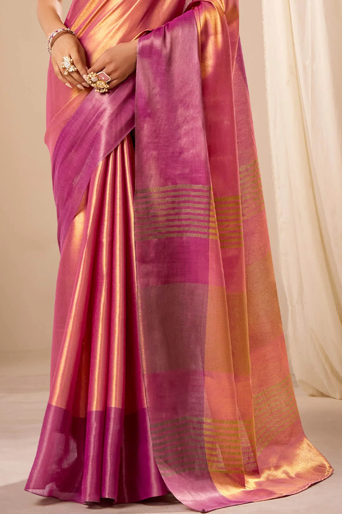 Cynosure Pink Banarasi Tissue Silk Saree With Charming Blouse Piece - Image 4