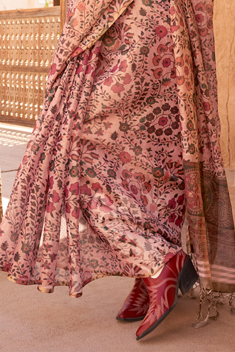 Cynosure Pink Digital Printed Tissue Silk Saree With Imbrication Blouse Piece - Image 3