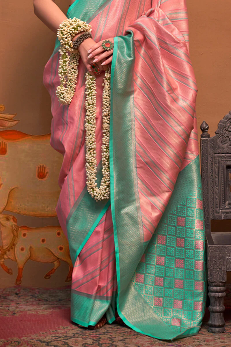 Cynosure Pink Soft Banarasi Silk Saree With Evanescent Blouse Piece - Image 4