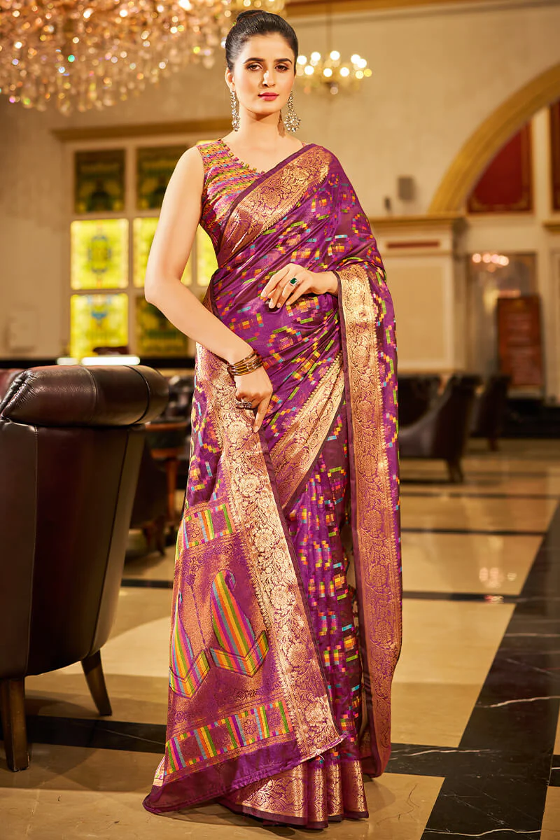 Cynosure Purple Organza Silk Saree With Engaging Blouse Piece - Image 3