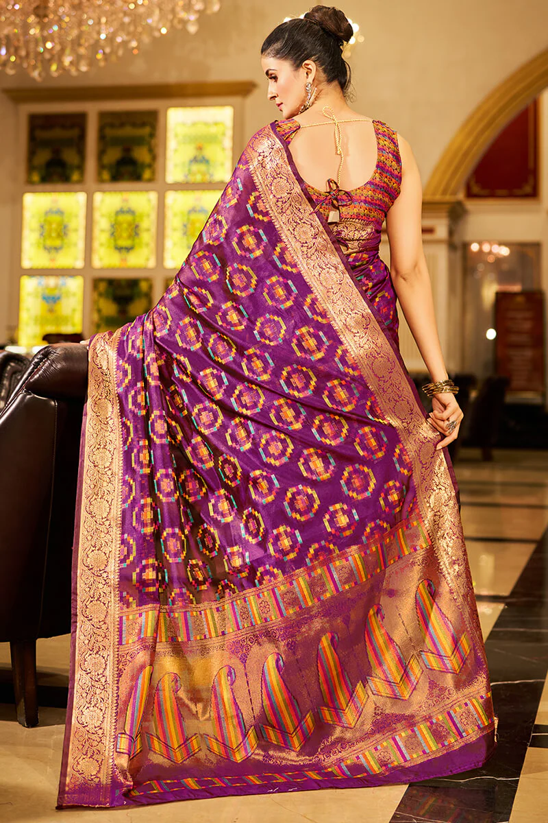 Cynosure Purple Organza Silk Saree With Engaging Blouse Piece - Image 4