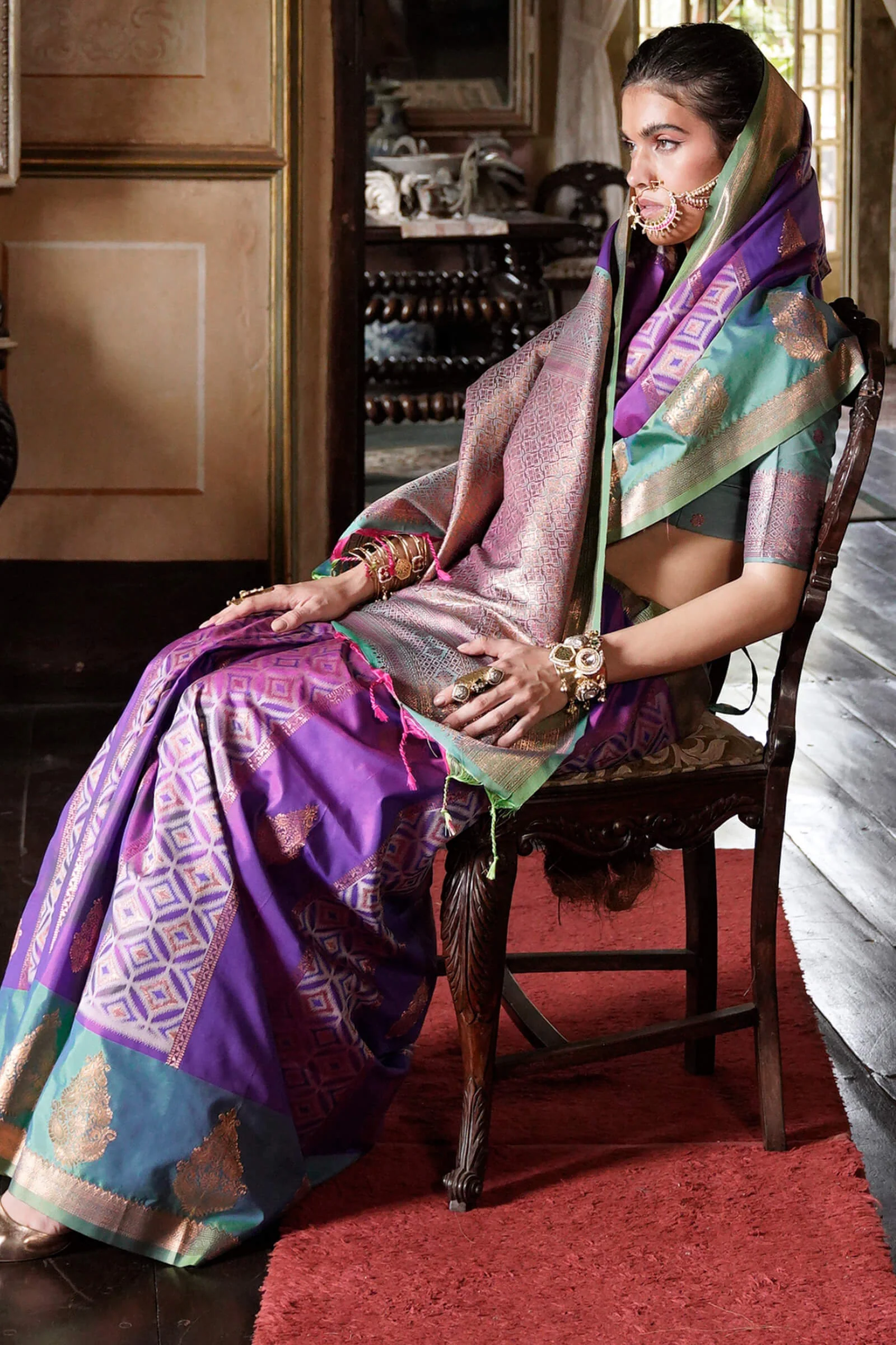 Cynosure Purple Soft Banarasi Silk Saree With Rhapsodic Blouse Piece - Image 2