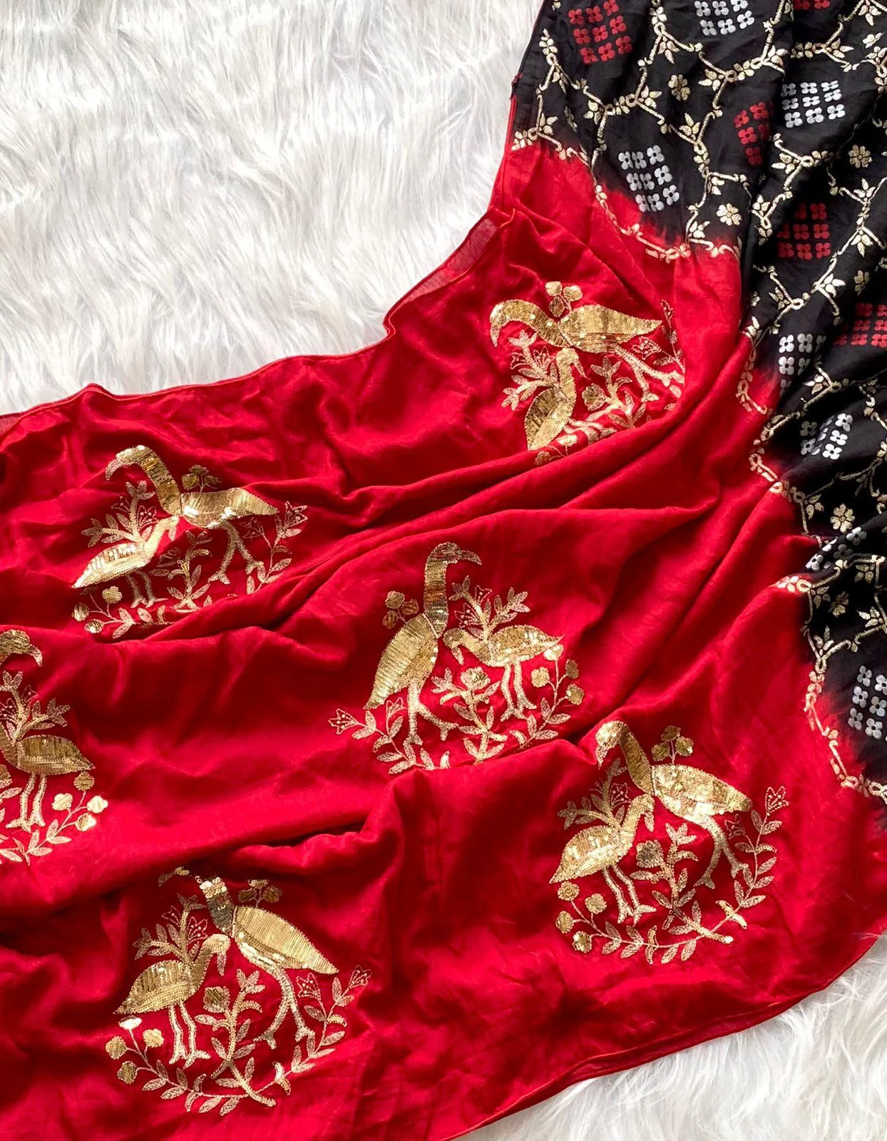 Cynosure Red Sequence Work Georgette Saree With Stunner Blouse Piece - Image 2
