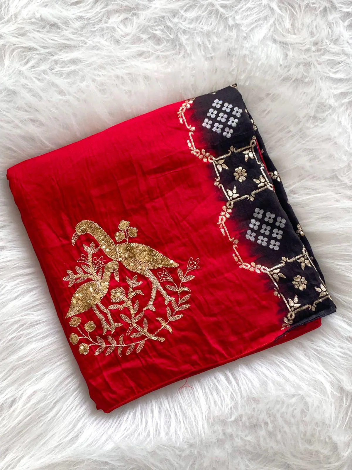 Cynosure Red Sequence Work Georgette Saree With Stunner Blouse Piece - Image 4