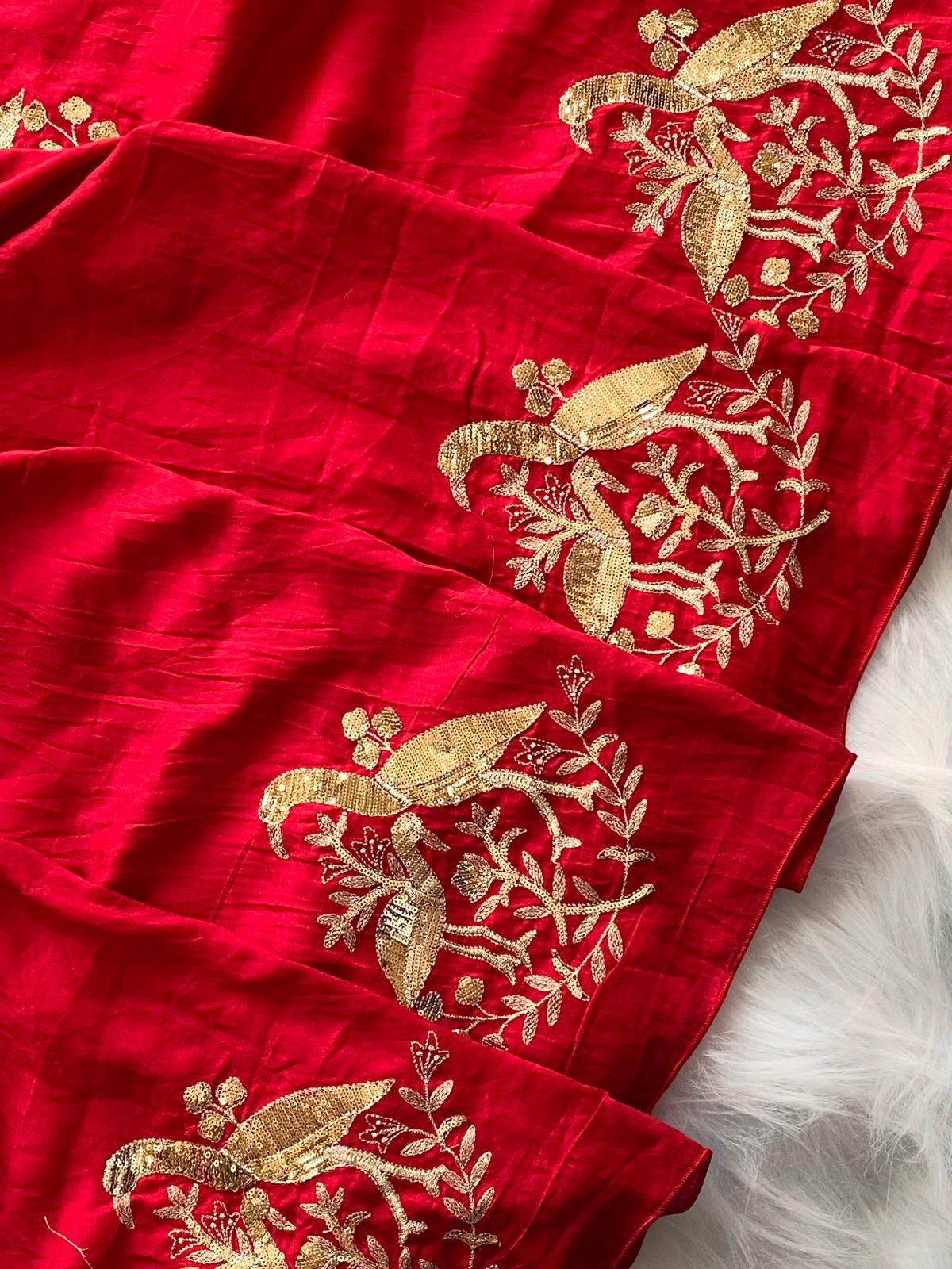 Cynosure Red Sequence Work Georgette Saree With Stunner Blouse Piece - Image 6