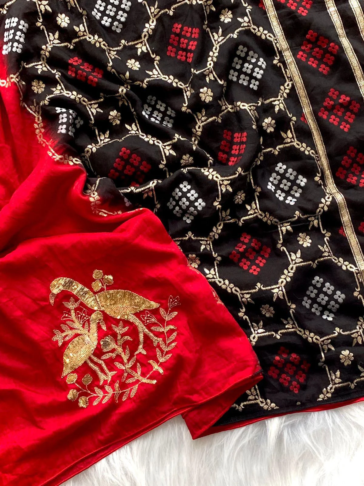 Cynosure Red Sequence Work Georgette Saree With Stunner Blouse Piece - Image 7