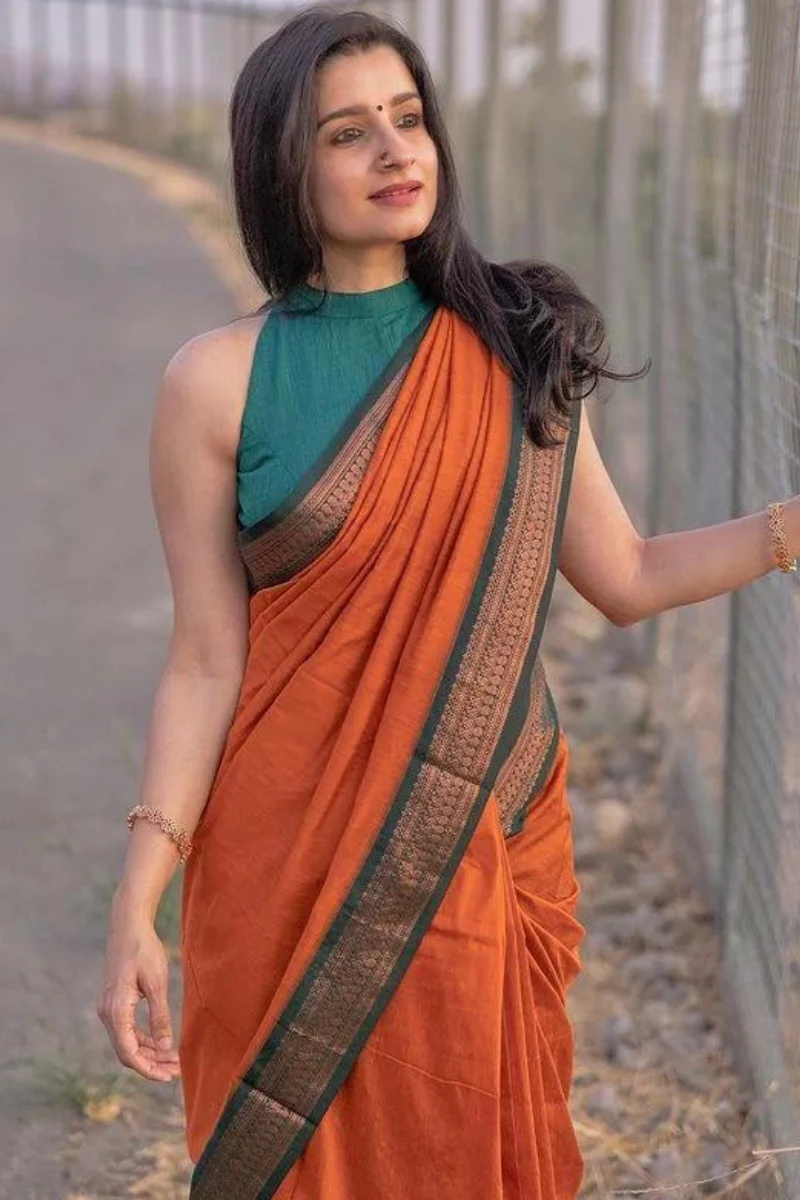 Dalliance Orange Soft Silk Saree With Nectarous Blouse Piece - Image 2