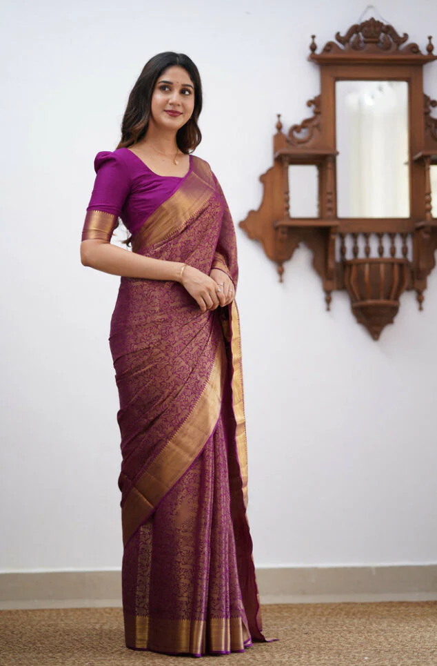 Dalliance Purple Soft Silk Saree With Bewitching Blouse Piece - Image 3