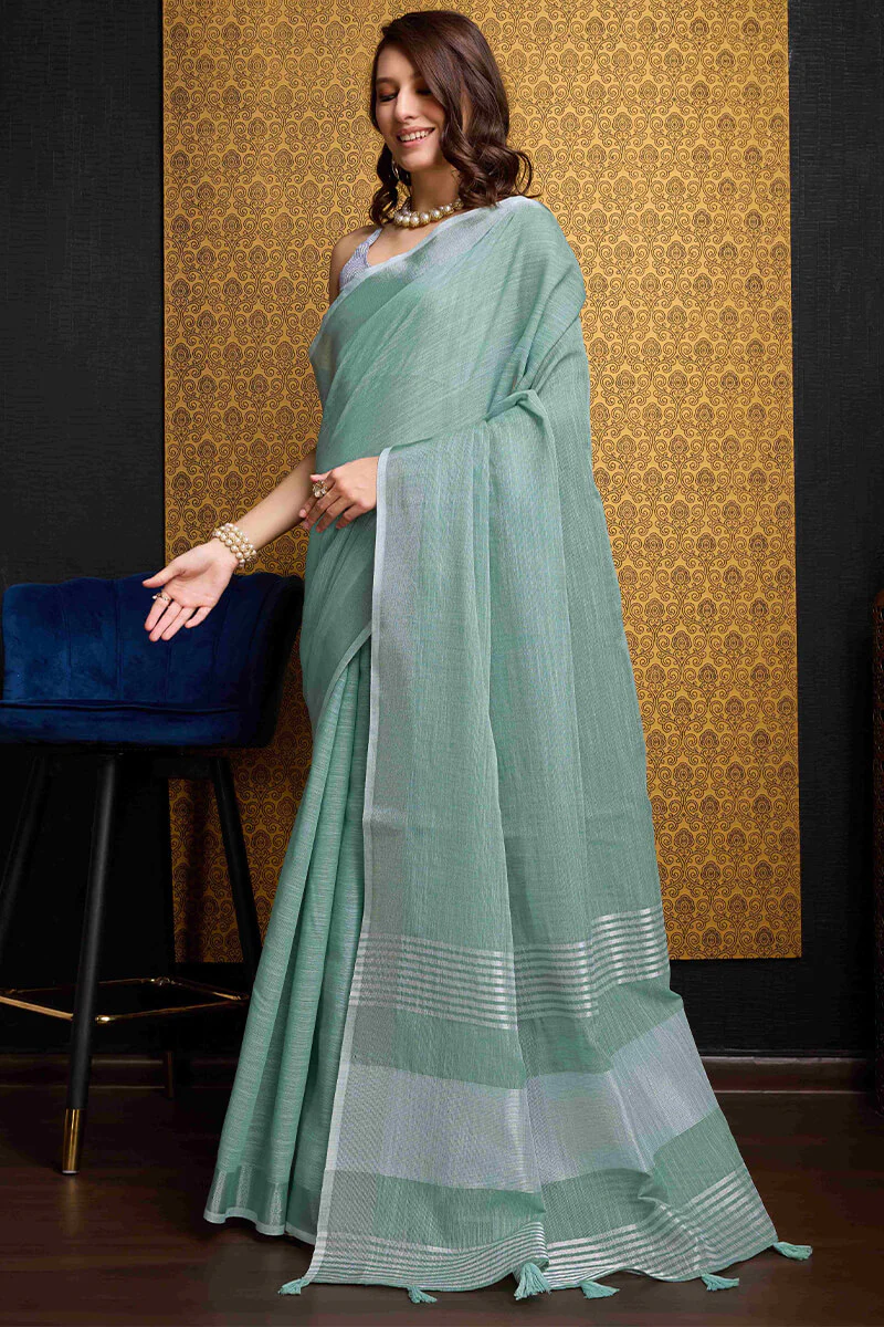 Dazzling Green Cotton Silk Saree With Quixotic Blouse Piece - Image 5