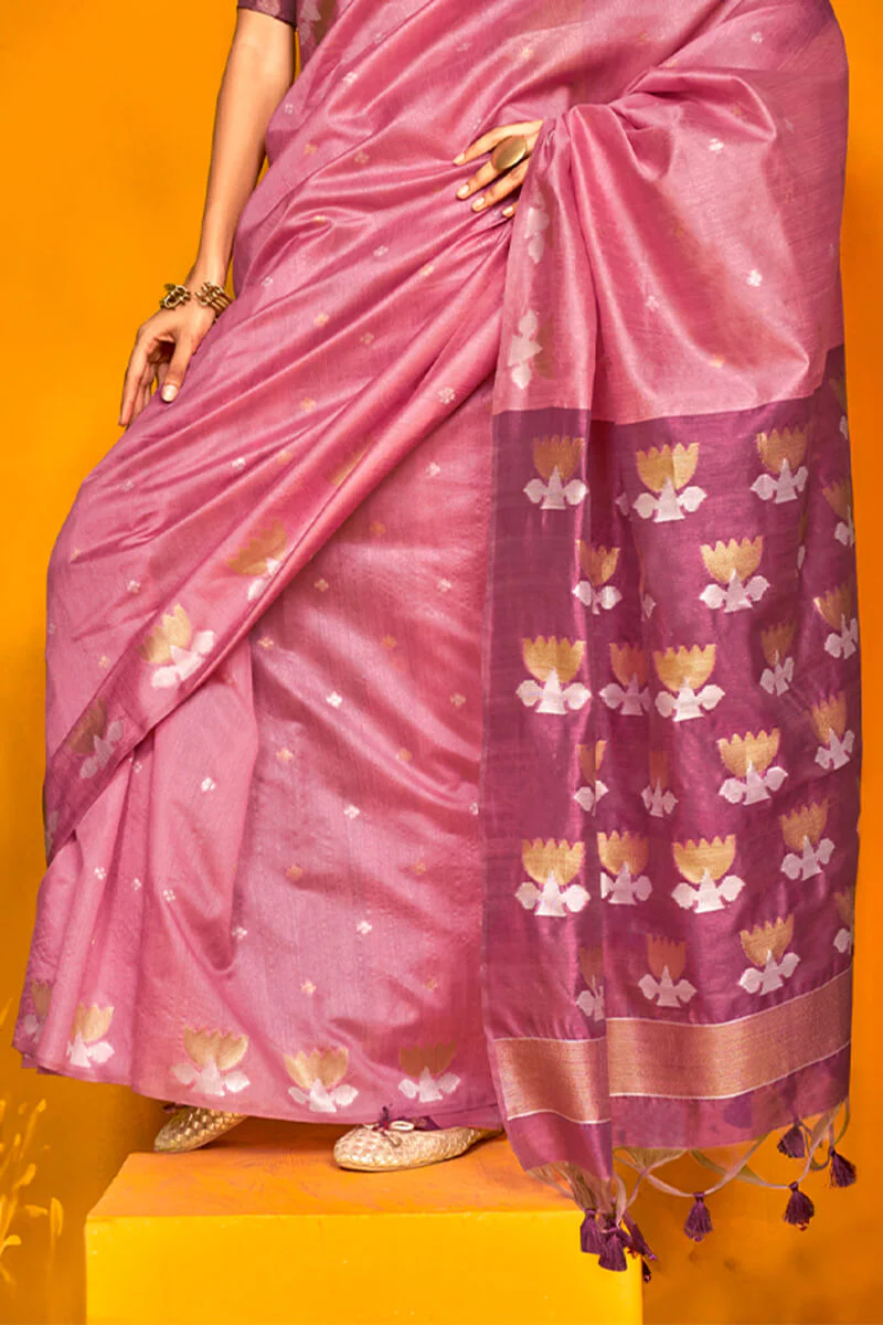 Dazzling Pink Soft Banarasi Silk Saree With Charming Blouse Piece - Image 3