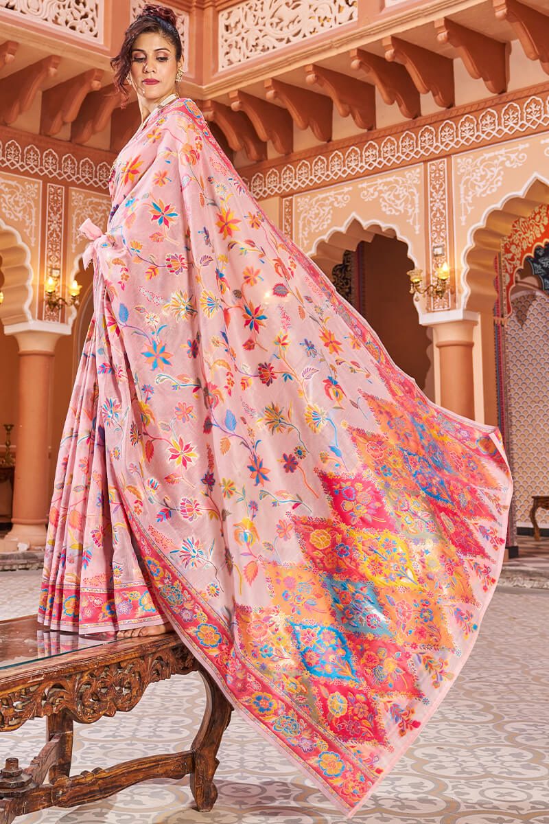 Delightful Baby Pink Linen Silk Saree With Prettiest Blouse Piece - Image 6