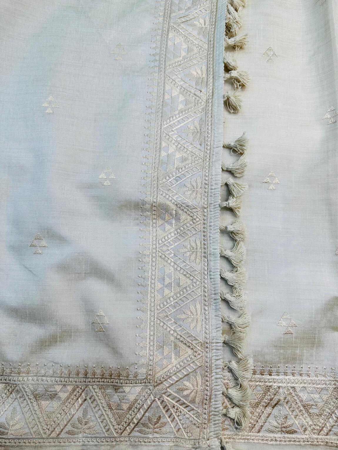Delightful Off White Embroidery Work Tussar Silk Saree With Inimitable Blouse Piece - Image 3