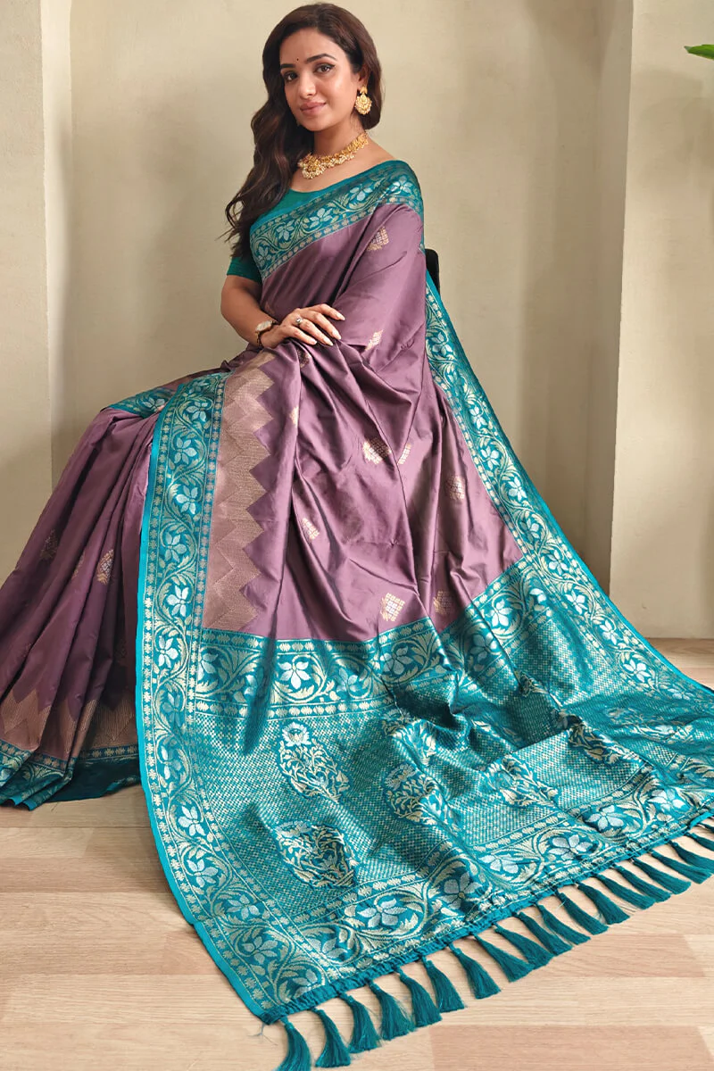 Demanding Brown Soft Banarasi Silk Saree With Glowing Blouse Piece - Image 4