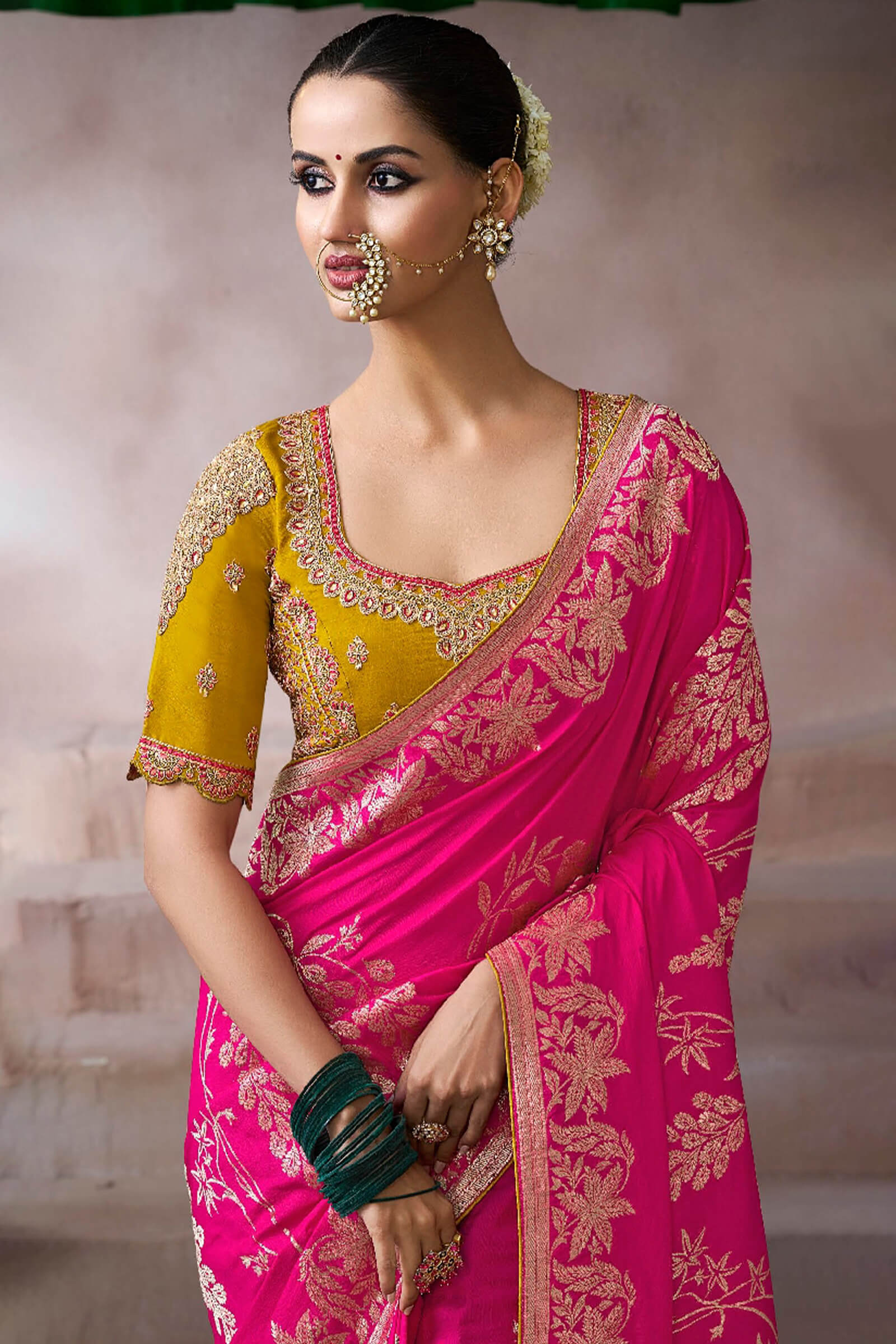 Demanding Dark Pink Banarasi Satin Silk Saree With Aplomb Blouse - Image 2
