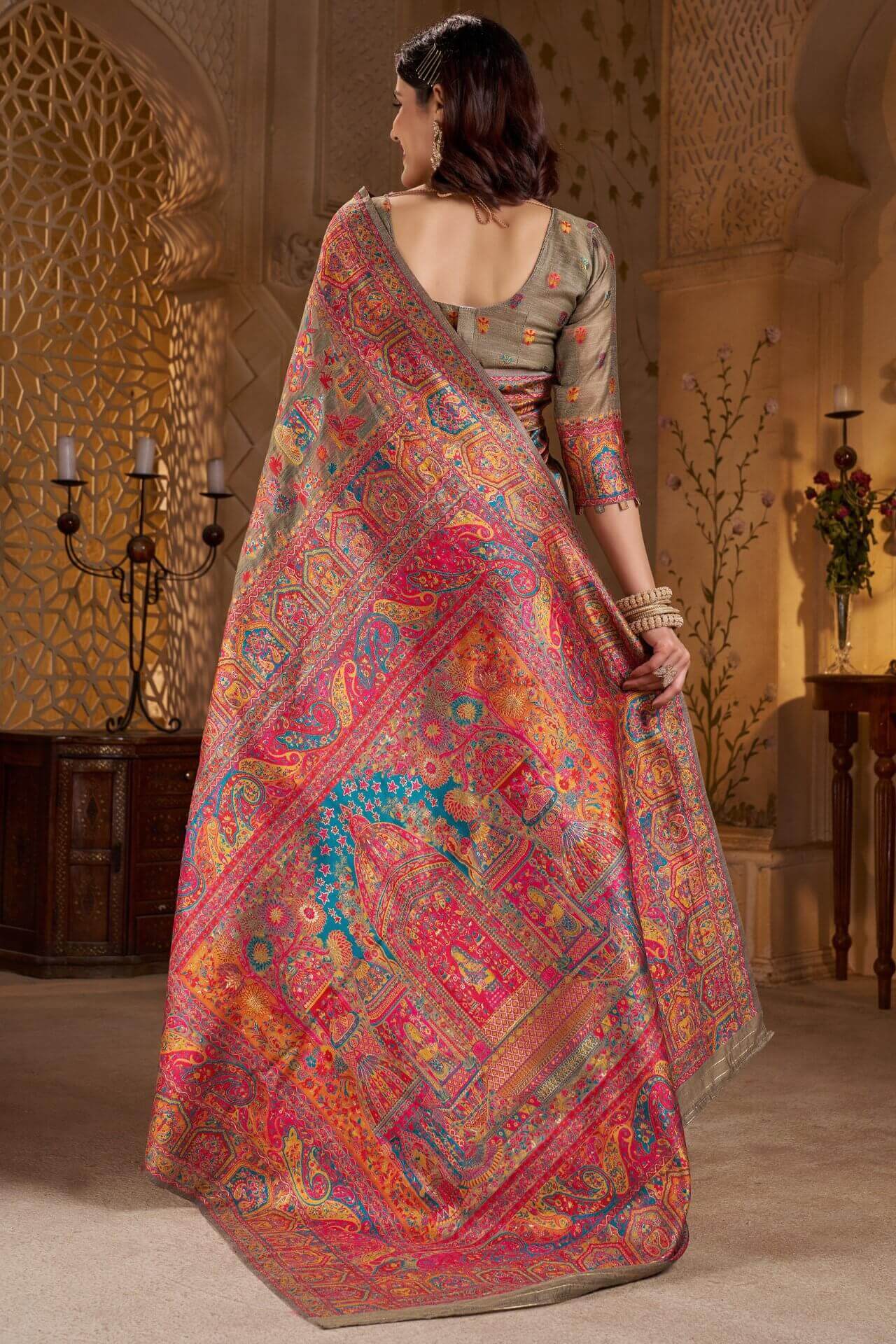 Demanding Grey Pashmina Saree With Super classy Blouse Piece - Image 5