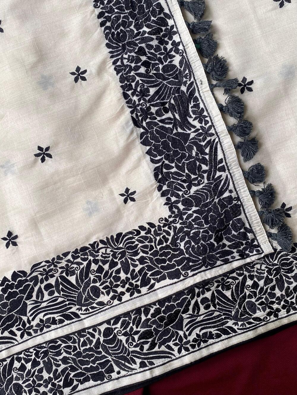 Demanding Off White Embroidery Work Tussar Silk Saree With Pleasurable Blouse Piece - Image 3