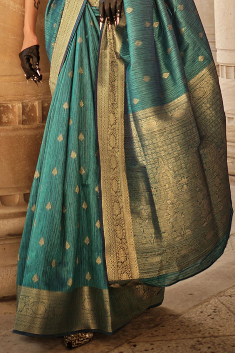 Demanding Rama Soft Banarasi Silk Saree With Ethereal Blouse Piece - Image 3