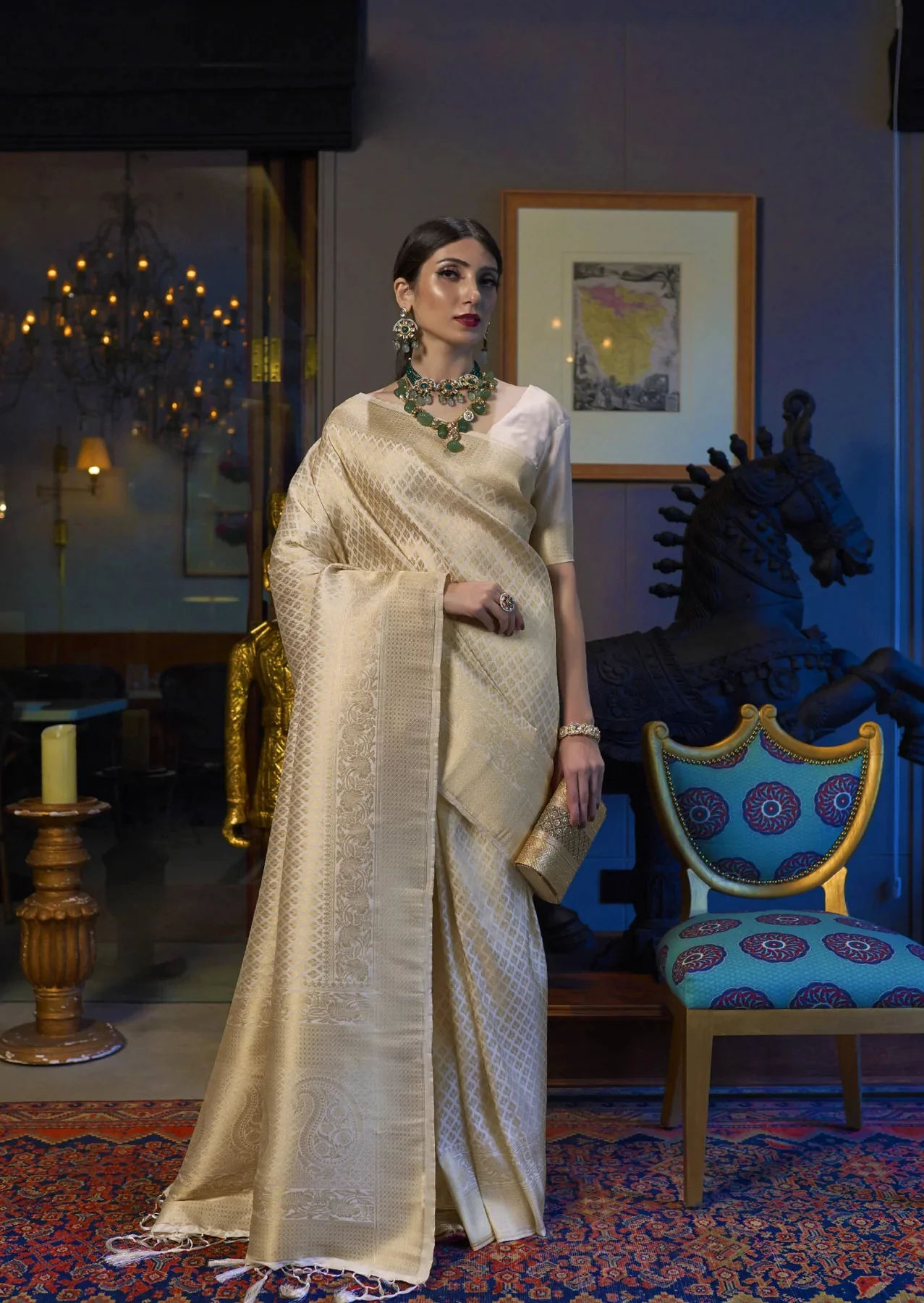 Demesne Beige Kanjivaram Silk Saree With Demure Blouse Piece - Image 4