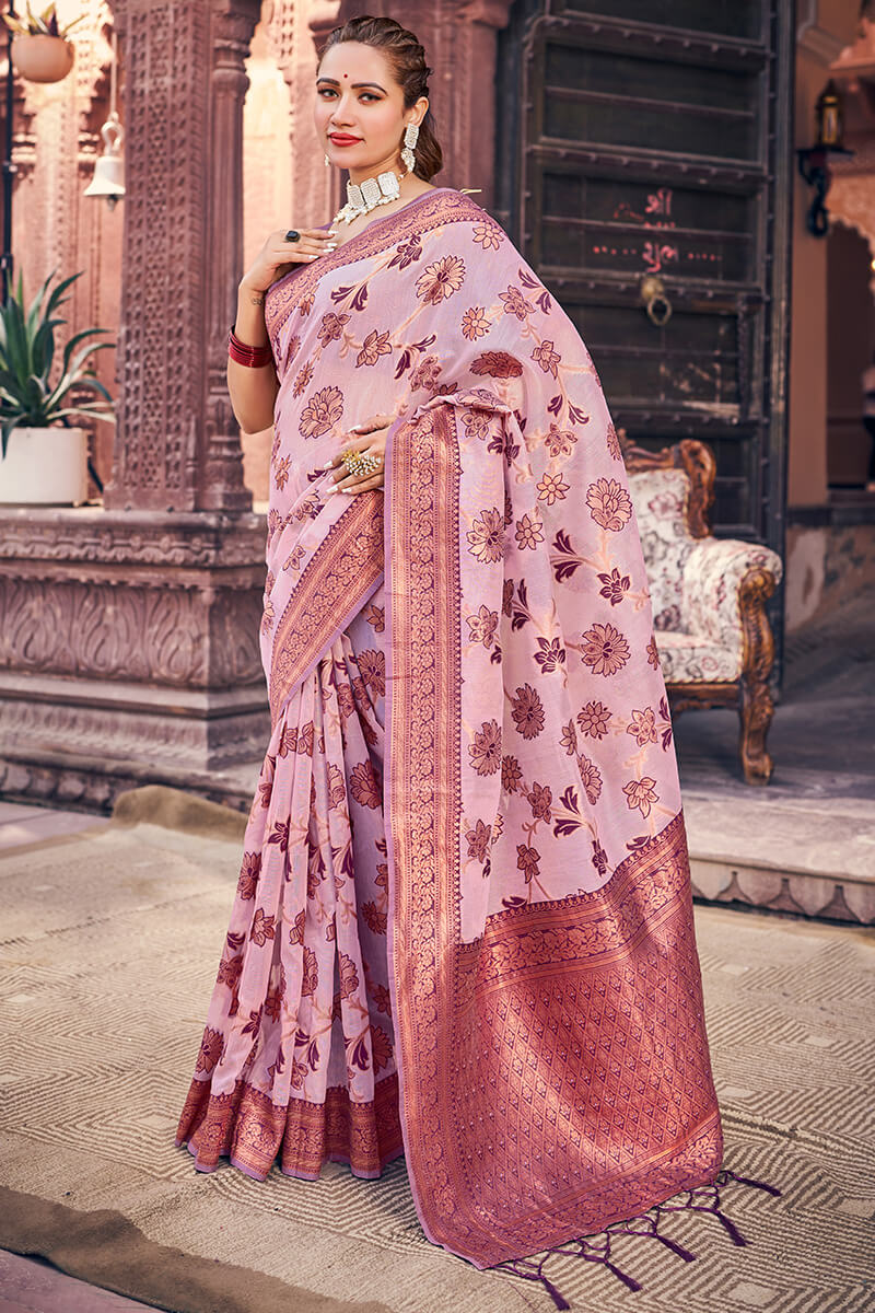 Demesne Lavender Organza Silk Saree With Lassitude Blouse Piece - Image 3