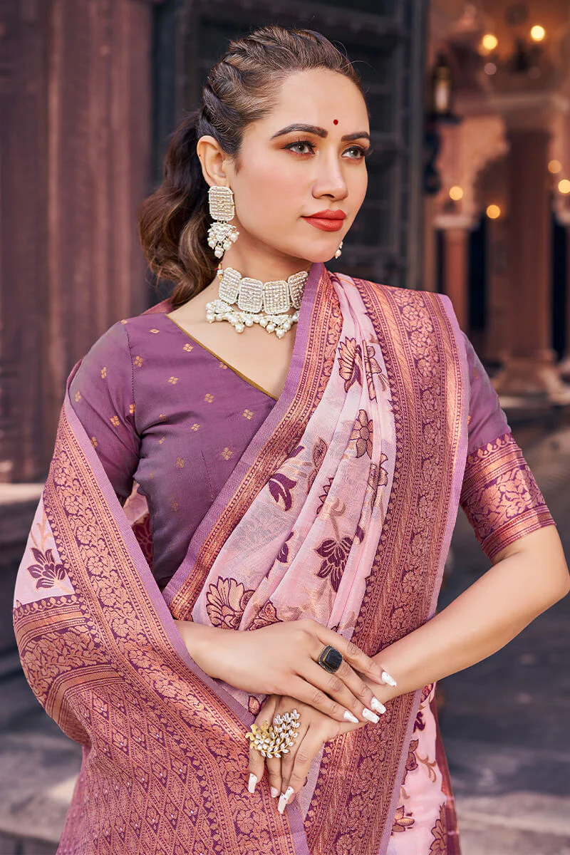 Demesne Lavender Organza Silk Saree With Lassitude Blouse Piece - Image 5