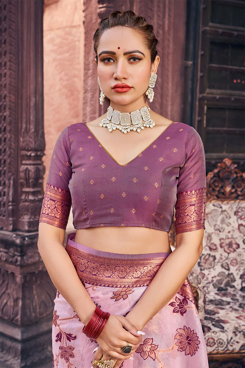 Demesne Lavender Organza Silk Saree With Lassitude Blouse Piece - Image 7