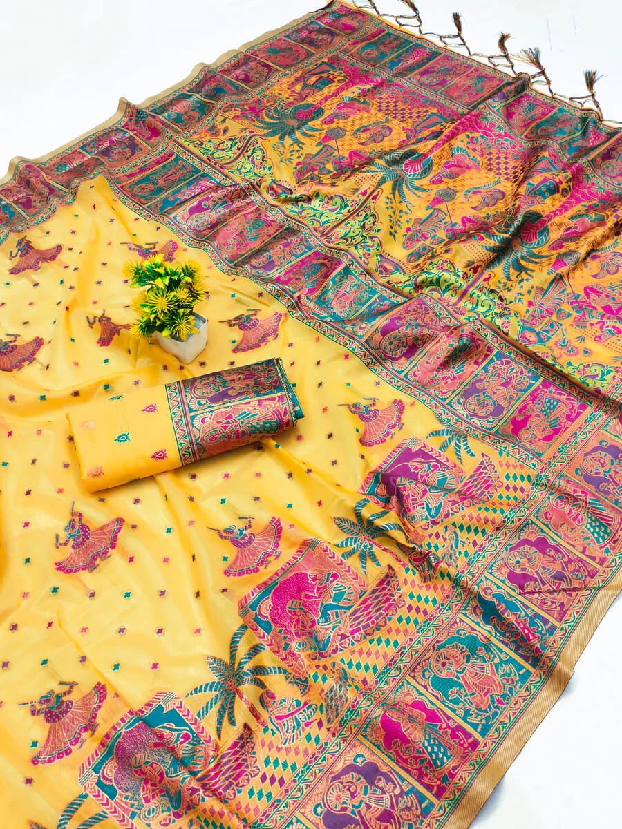 Demesne Yellow Pashmina Saree With Prodigal Blouse Piece - Image 3