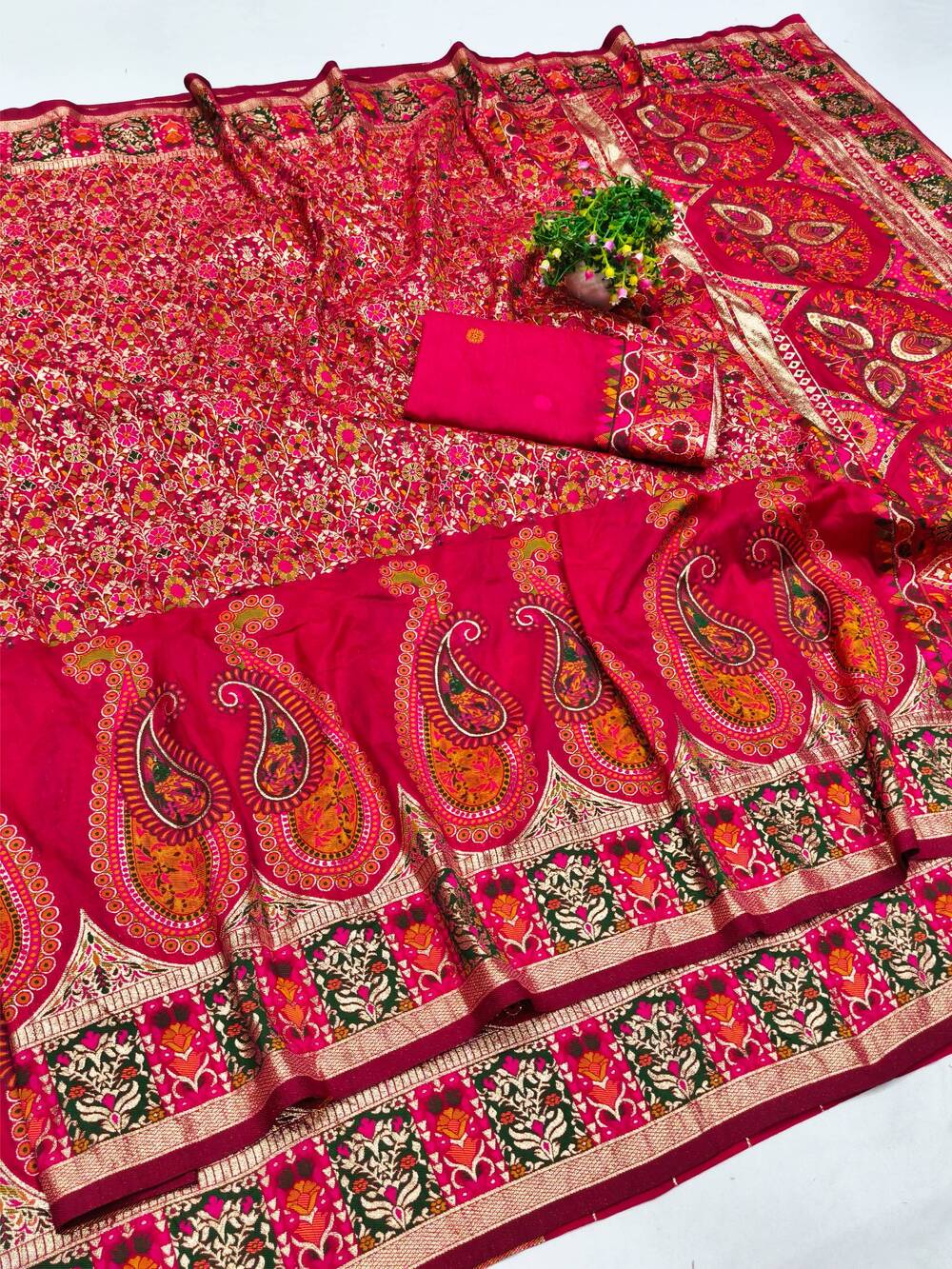 Demure Dark Pink Nylon Dola Pashmina Saree With Sophisticated Blouse Piece - Image 2