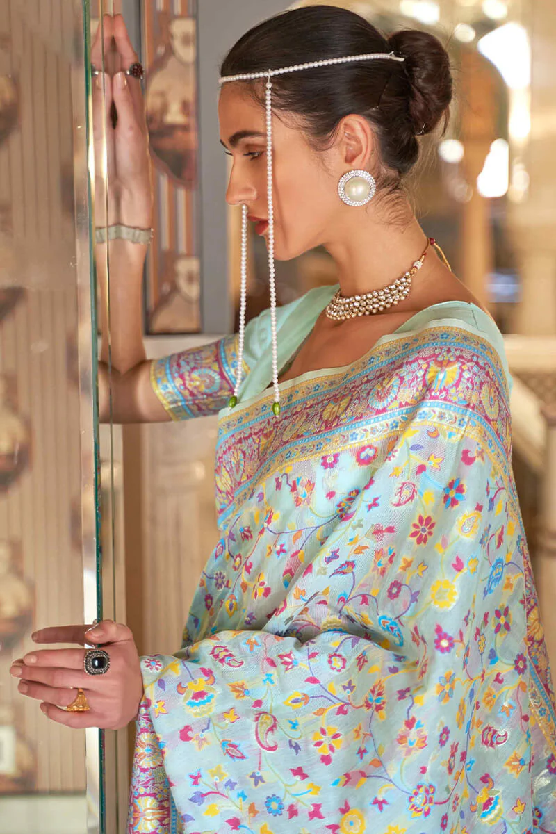 Demure Pista Pashmina saree With Ebullience Blouse Piece - Image 2