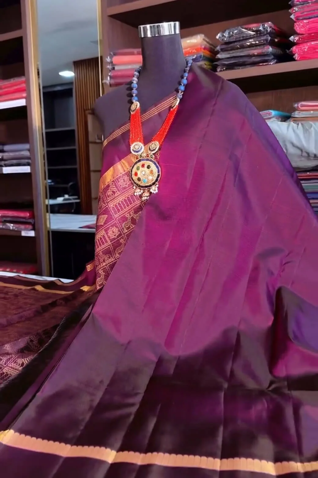 Demure Purple Soft Banarasi Silk Saree With Petrichor Blouse Piece - Image 4