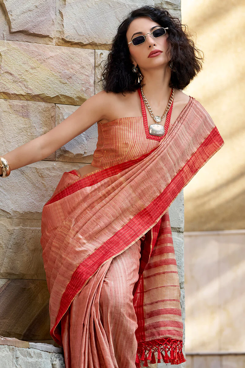Denouement Pink Cotton Silk Saree With Improbable Blouse Piece - Image 3