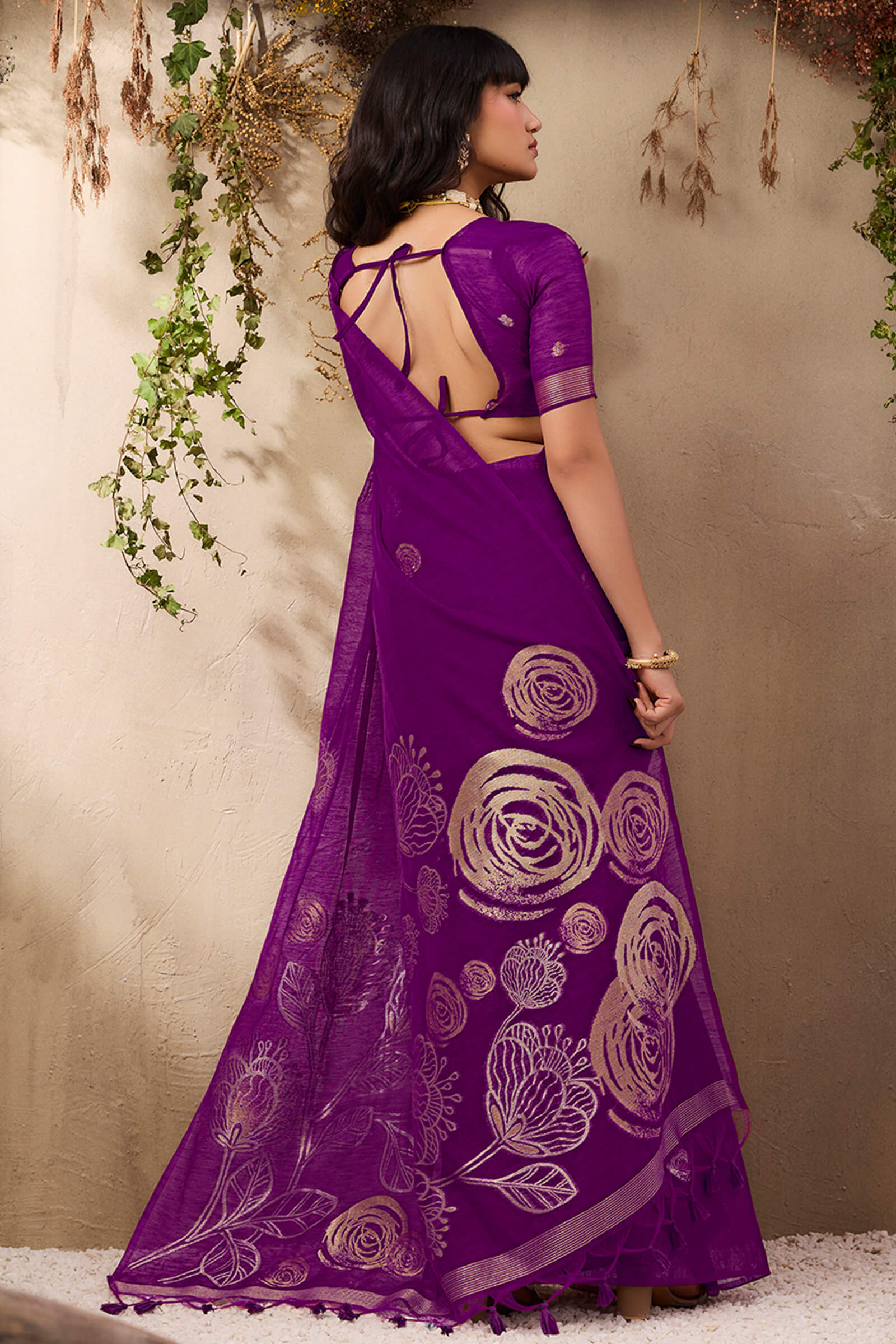Denouement Purple Cotton Silk Saree With Mesmeric Blouse Piece - Image 6