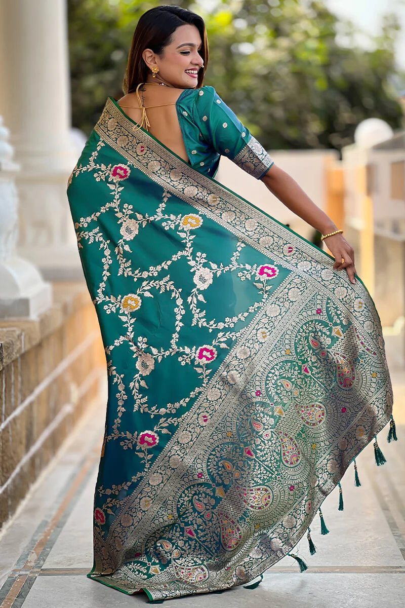 Denouement Rama Soft Banarasi Silk Saree With Fragrant Blouse Piece - Image 6