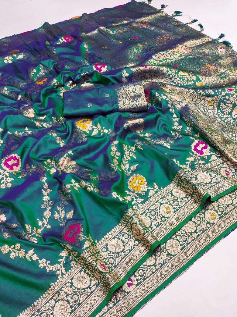 Denouement Rama Soft Banarasi Silk Saree With Fragrant Blouse Piece - Image 7