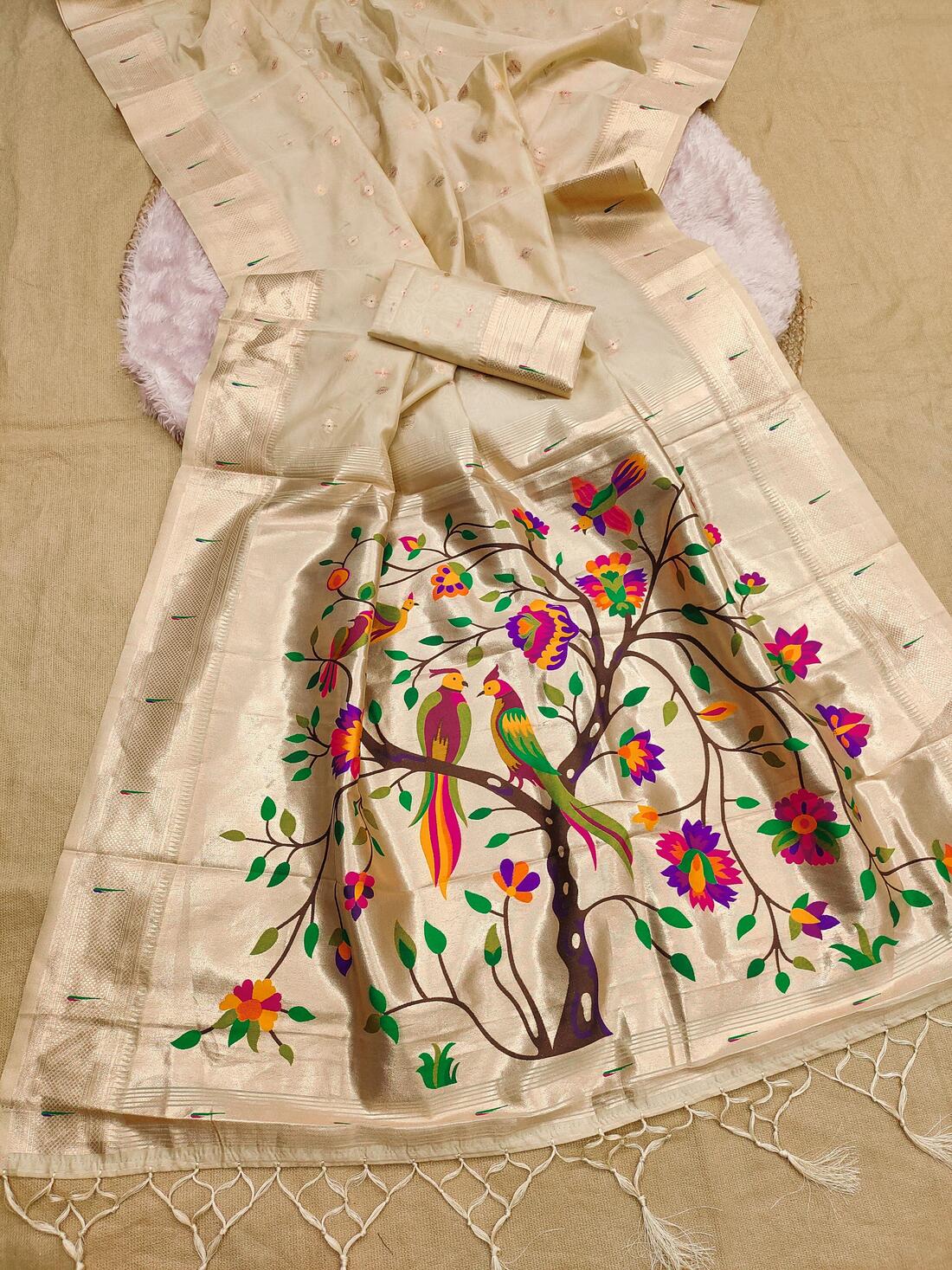Deserving Beige Paithani Silk Saree With Ebullience Blouse Piece - Image 2