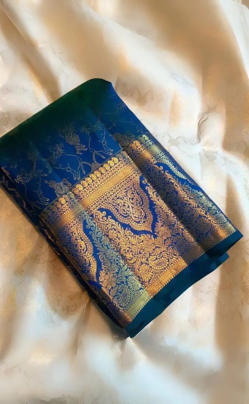 Deserving Blue Soft Silk Saree With Blissful Blouse Piece - Image 2