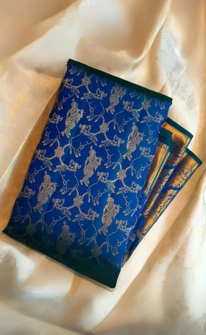 Deserving Blue Soft Silk Saree With Blissful Blouse Piece - Image 3