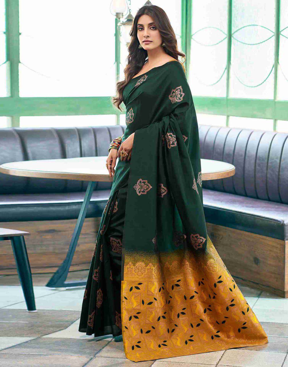Deserving Dark Green Soft Silk Saree With Wonderful Blouse Piece - Image 3