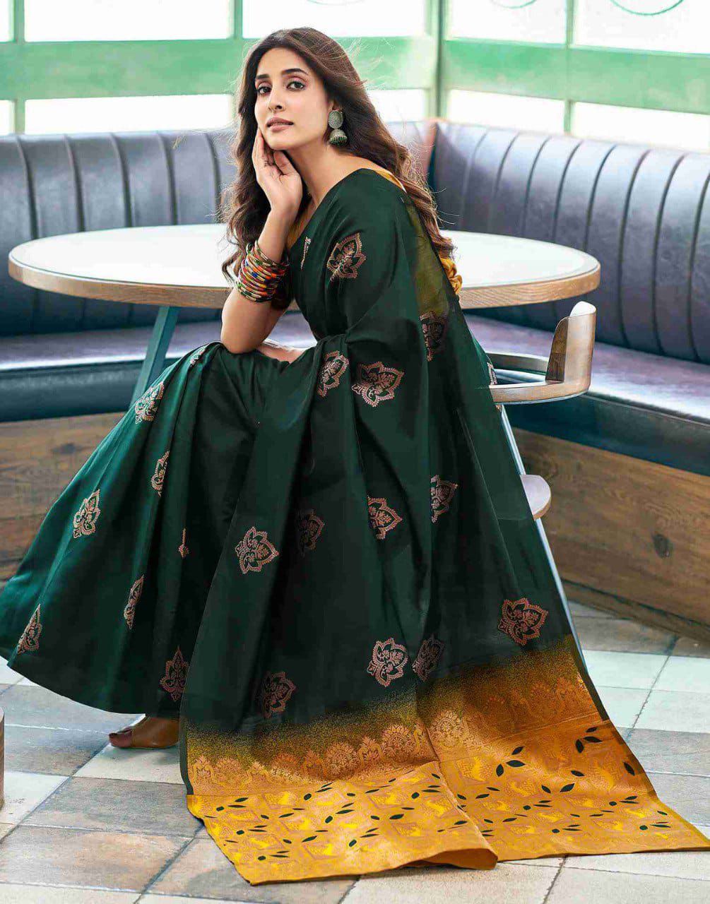 Deserving Dark Green Soft Silk Saree With Wonderful Blouse Piece - Image 4