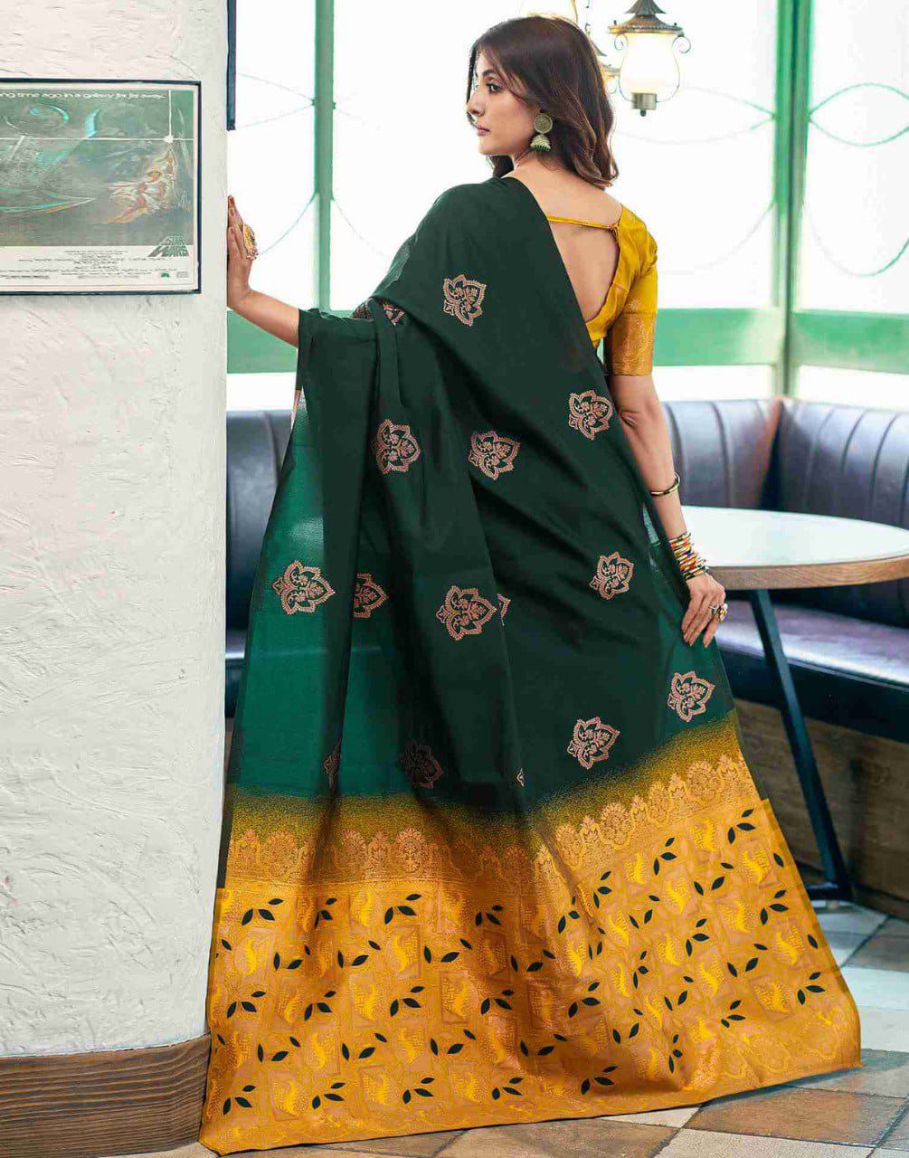 Deserving Dark Green Soft Silk Saree With Wonderful Blouse Piece - Image 5
