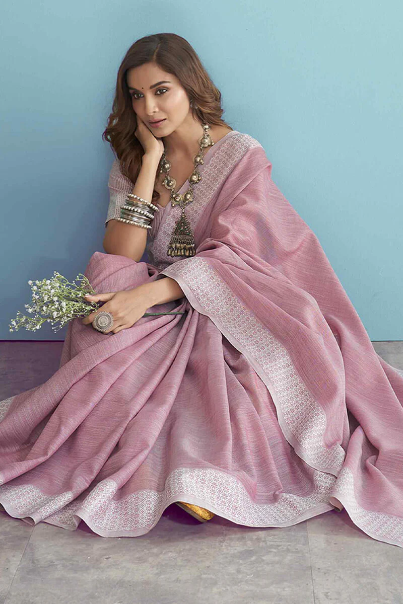 Deserving Lavender Lucknowi Silk Saree With Blooming Blouse Piece - Image 2