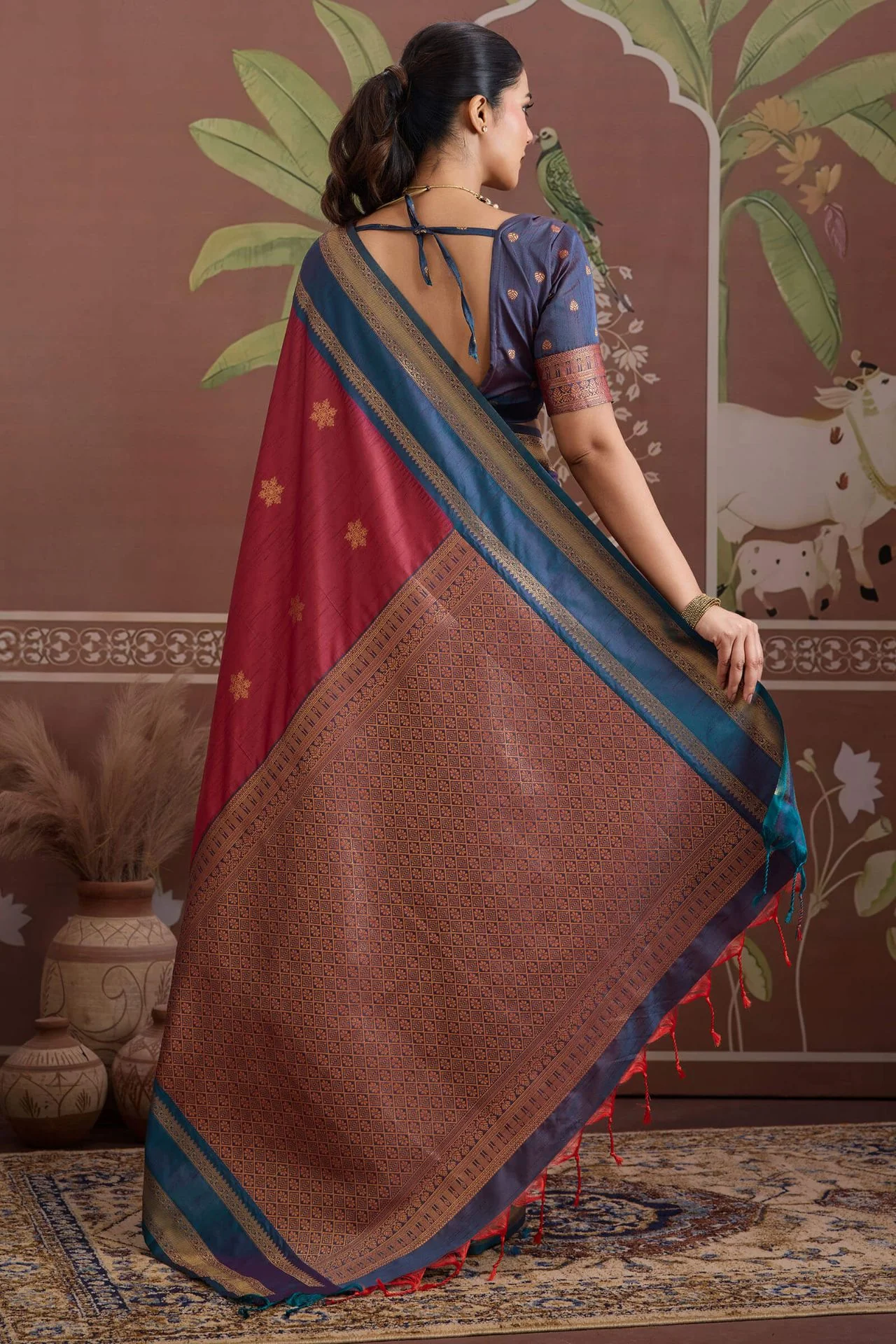 Deserving Maroon Banarasi Tussar Silk Saree With Beleaguer Blouse Piece - Image 6
